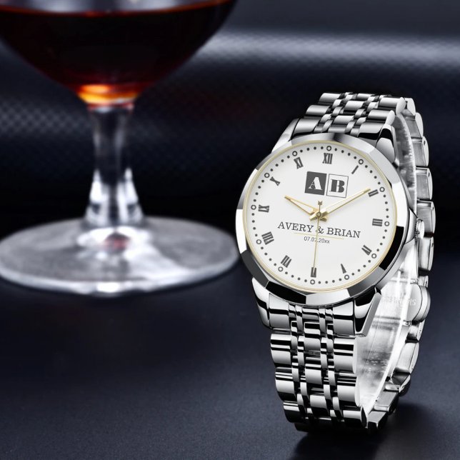 Black and White Monogram Wedding  Armbandsur (Skapare uppladdad)