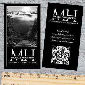 Black and White Monogrammed Logo 1 Photo Qr Code B Visitkort