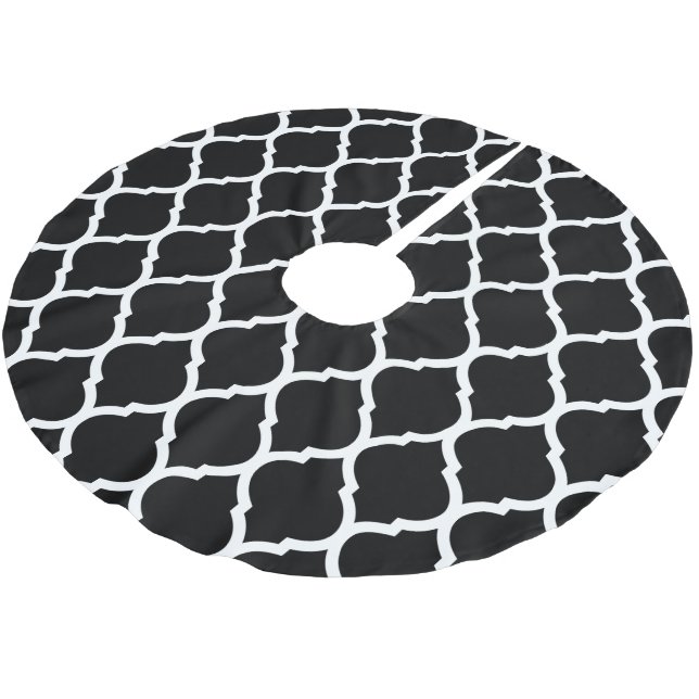 Black and White Moroccan Quatrefoil Julgransmatta Borstad Polyester (Vinklad)