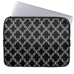 Black and White Moroccan Quatrefoil Laptop Fodral