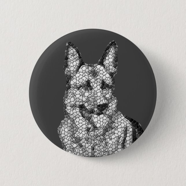 Black and White Mosaic German Shepherd Button Knapp (Framsida)