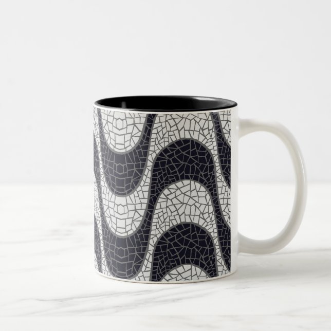 Black and white mosaic wave  mug Två-Tonad mugg (Höger)