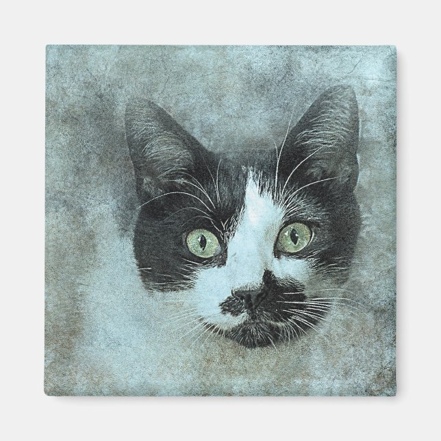 Black and White Mouser | ABSTRAKT | Vattenfärg Magnet (Framsidan)