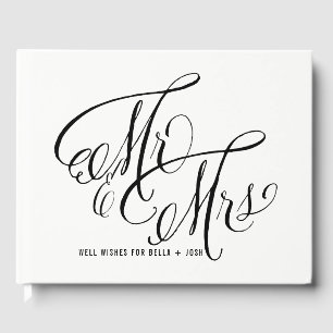 Black and White Mr. & Mrs Elegant Script Bröllop Gästböcker