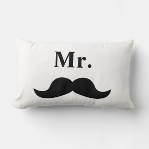 Black and White Mr Mustache Lumbarkudde