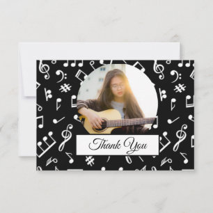 Black and White Music Note Mönster Musician Photo Tack Kort