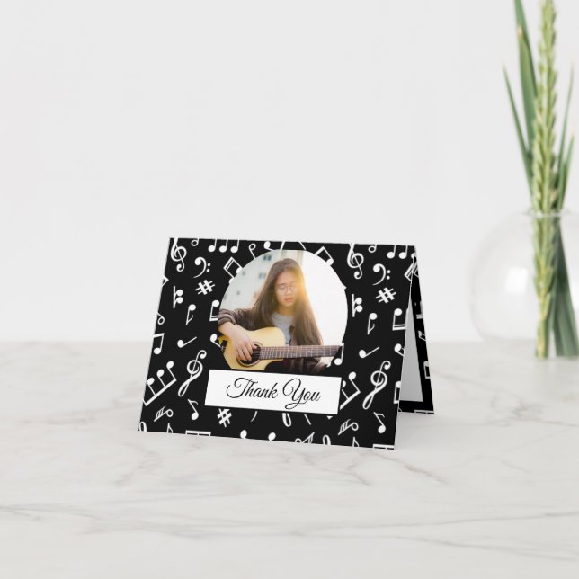 Black and White Music Note Mönster Musician Photo Tack Kort (Framsida)