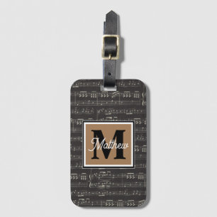 Black and White Music Note Musician Monogram Bagagebricka