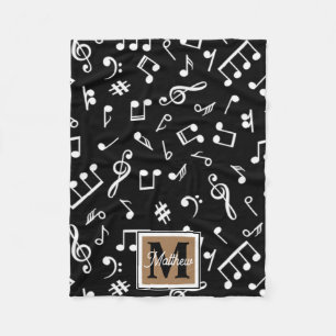 Black and White Music Note Musician Monogram Fleecefilt