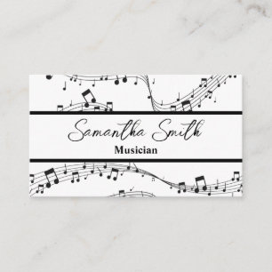 Black and White Music Note Musician Music Teacher Visitkort