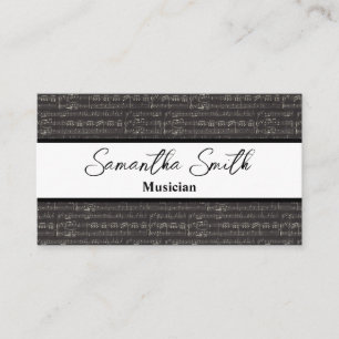 Black and White Music Note Musician Music Teacher Visitkort