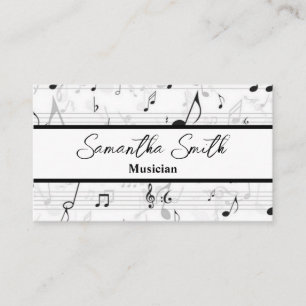 Black and White Music Note Musician Music Teacher Visitkort