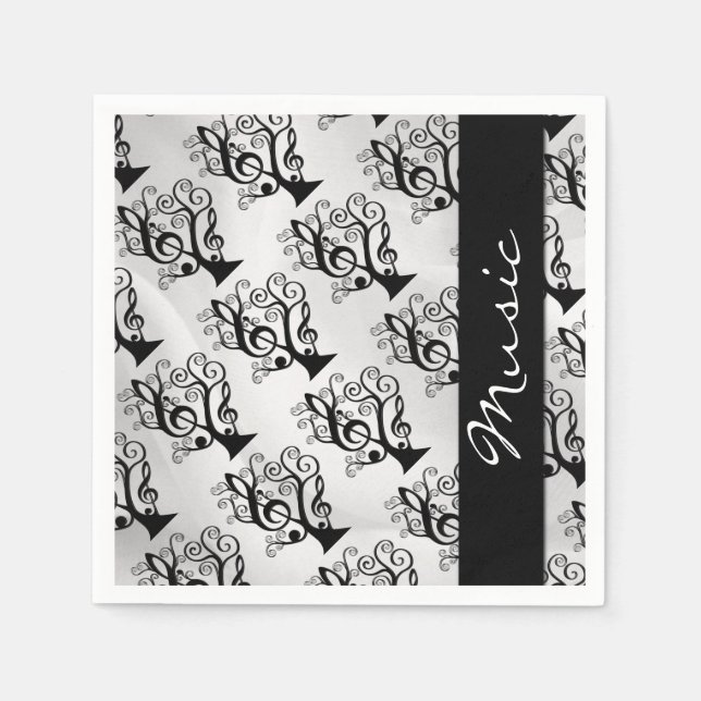 Black and White Music Treble Clef Träd Napkins Pappersservett (Framsidan)