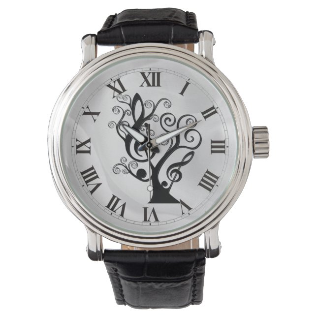 Black and White Music Treble Clef Träd Watch Armbandsur (Framsida)