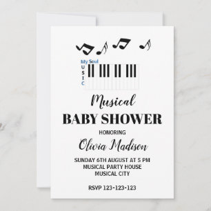 Black and White Musical Neutral Baby Shower Inbjudningar