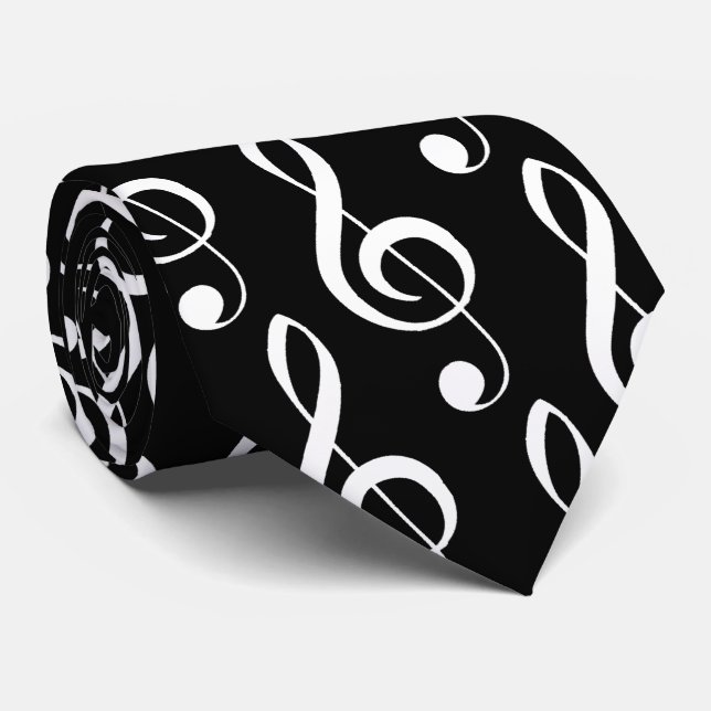 Black and White Musical Treble Clef Tie Slips (Rullad)