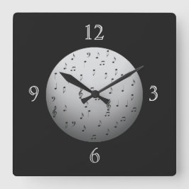 Black and White Musik noter> Music Wall Clocks Fyrkantig Klocka