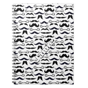 Black and White Mustache Mönster Anteckningsbok