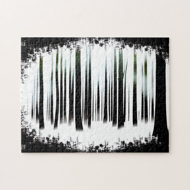 Black and White Mystical Forest Dreamscape Pussel (Horisontell)