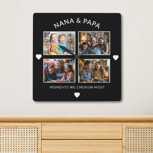 Black and White Nana Pappa 4 Photo Grandparent Gif Fyrkantig Klocka