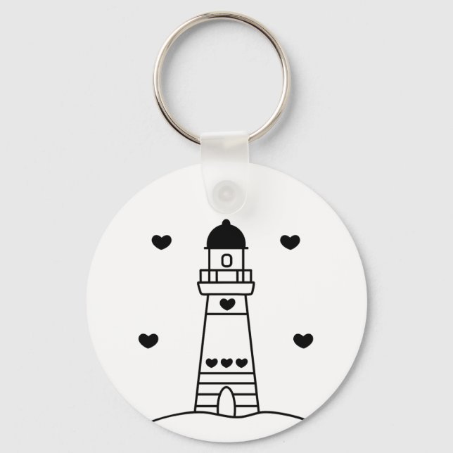 Black and White Nautical Lighthouse girly Nyckelring (Framsida)