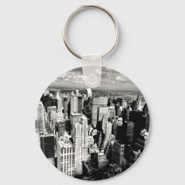 Black and White New York City Skyline Nyckelring (Framsida)