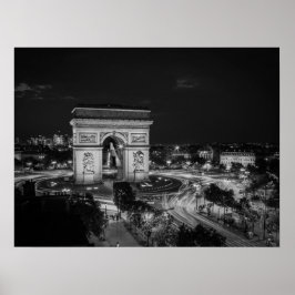 Black and White Night Photo Arc de Triomphe Paris Poster
