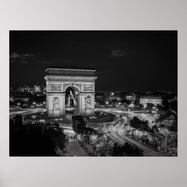 Black and White Night Photo Arc de Triomphe Paris Poster (Framsidan)