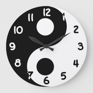 Black and White Numbers Yin Yang Stor Klocka