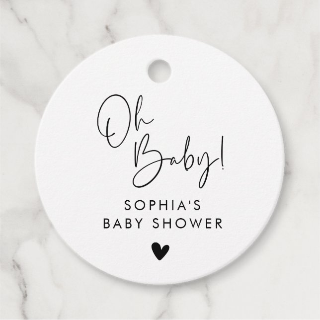 Black and White Oh Baby Modern Boho Baby Shower Gåvor Etiketter (Framsida)