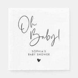 Black and White Oh Baby Modern Boho Baby Shower Pappersservett