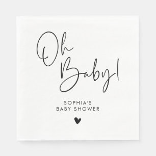 Black and White Oh Baby Modern Boho Baby Shower Pappersservett