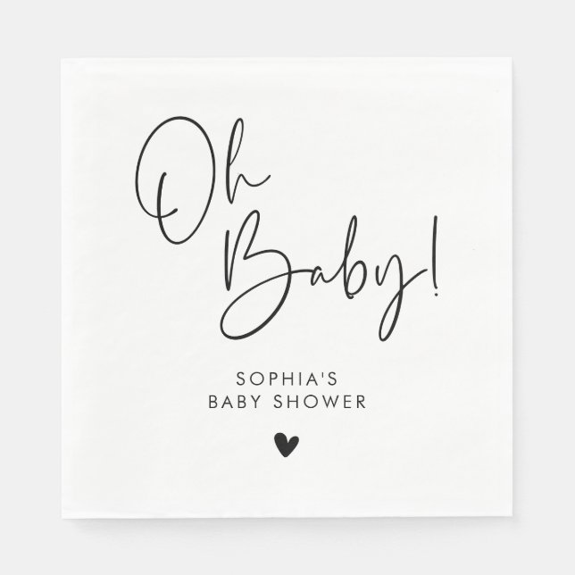 Black and White Oh Baby Modern Boho Baby Shower Pappersservett (Framsidan)