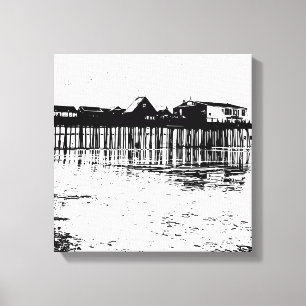 Black and White Old Orchard Beach Teckning Canvastryck