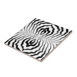 Black and White Ombré Hypnotic Wiggly Rand Art Kakelplatta
