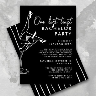Black and White One Last Toast Martini Bachelor Inbjudningar