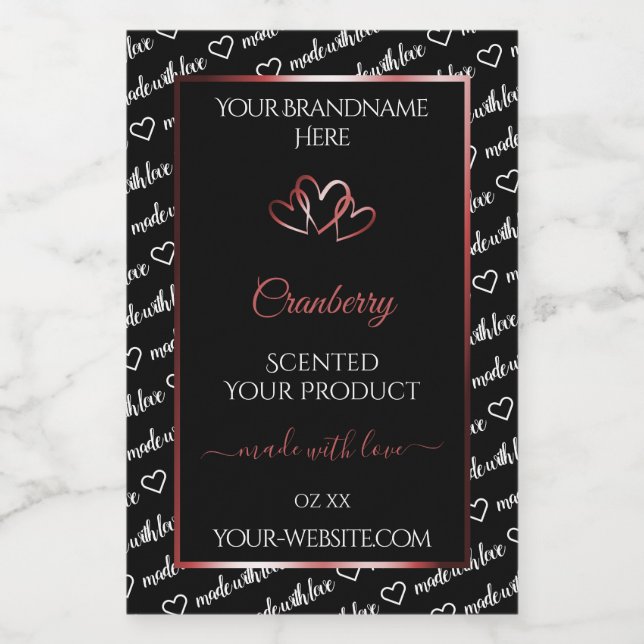 Black and White Ord Cloud Product Label Red Heart Mat Etikett (Singel etikett)