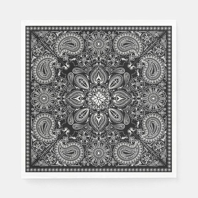 Black and White Ornate Bandana Pappersservett (Framsidan)