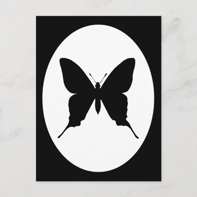 Black and White Oval Ram Butterfly Silhouette Vykort (Framsida)