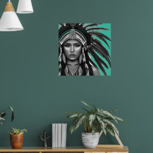 Black and White på Teal Native American Poster