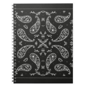 Black and White Paisley Bandana Ornament Print. VI Anteckningsbok
