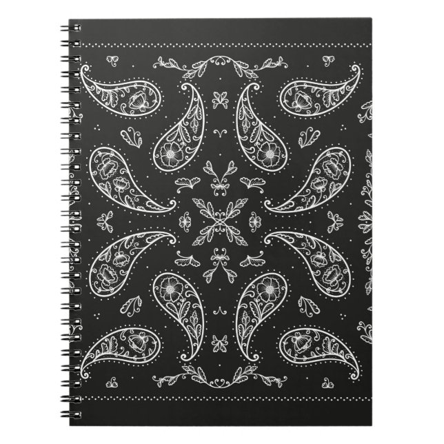 Black and White Paisley Bandana Ornament Print. VI Anteckningsbok (Framsidan)