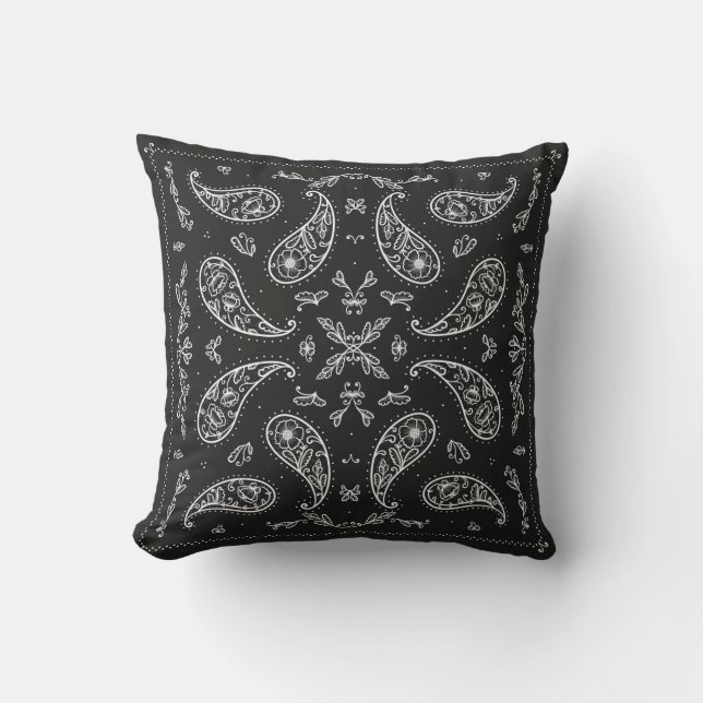 Black and White Paisley Bandana Ornament Print. VI Kudde (Framsida)