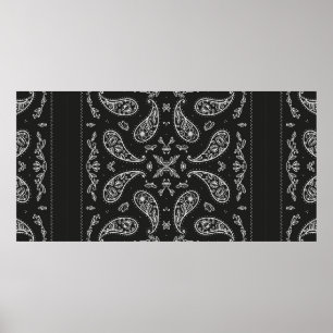 Black and White Paisley Bandana Ornament Print. VI Poster