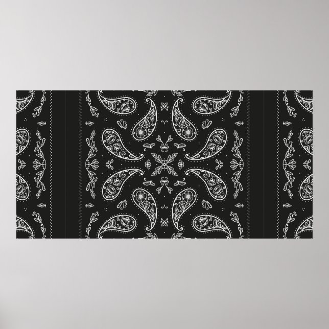Black and White Paisley Bandana Ornament Print. VI Poster (Framsidan)