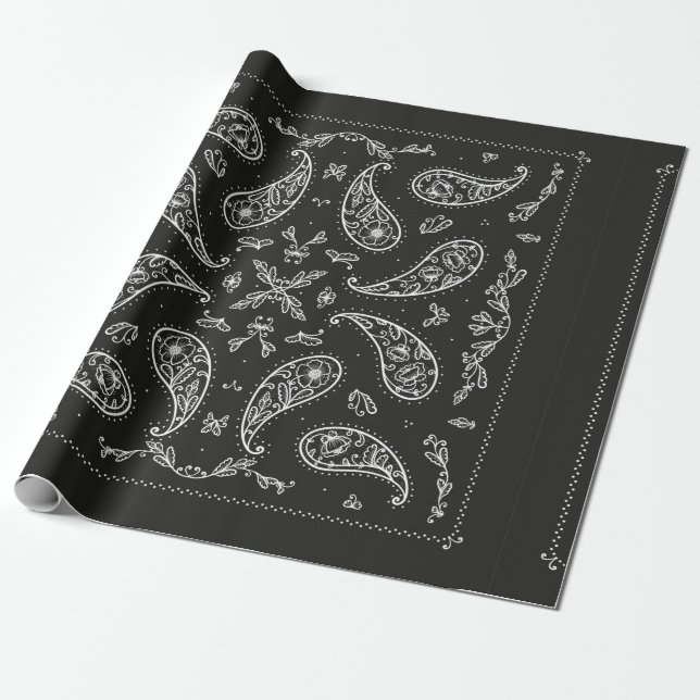 Black and White Paisley Bandana Ornament Print. VI Presentpapper (Utrullad)