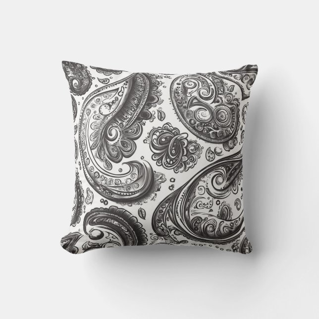 Black and White Paisley Elegance Kudde (Framsida)