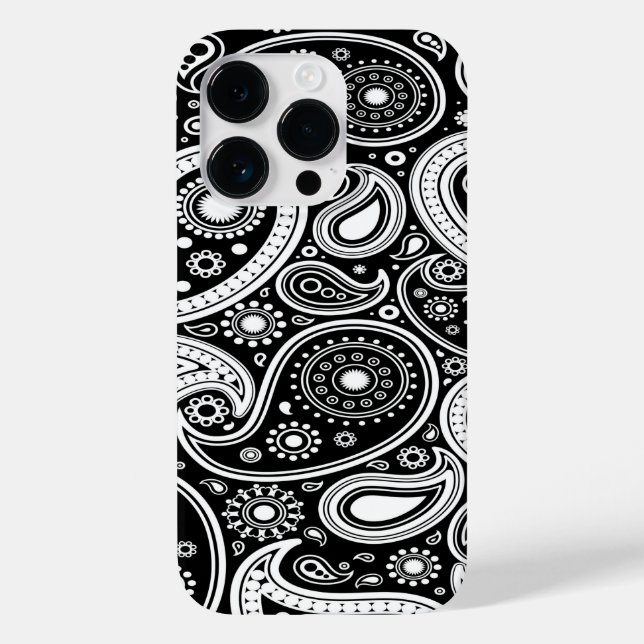 Black and White Paisley iPhone 14 Pro Fodral (Baksida)