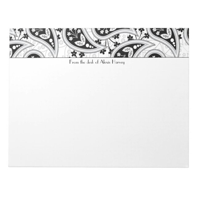 Black and White Paisley Mönster Anteckningsblock (Framsida)