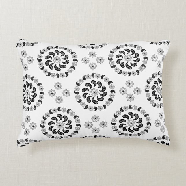 Black and White Paisley Mönster Dekorativ kudde (Framsidan)